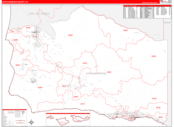 Santa Barbara County, CA Zip Code Wall Map